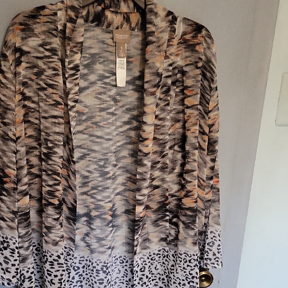 Chico's Multicolor Leopard Print Open Front Cardigan